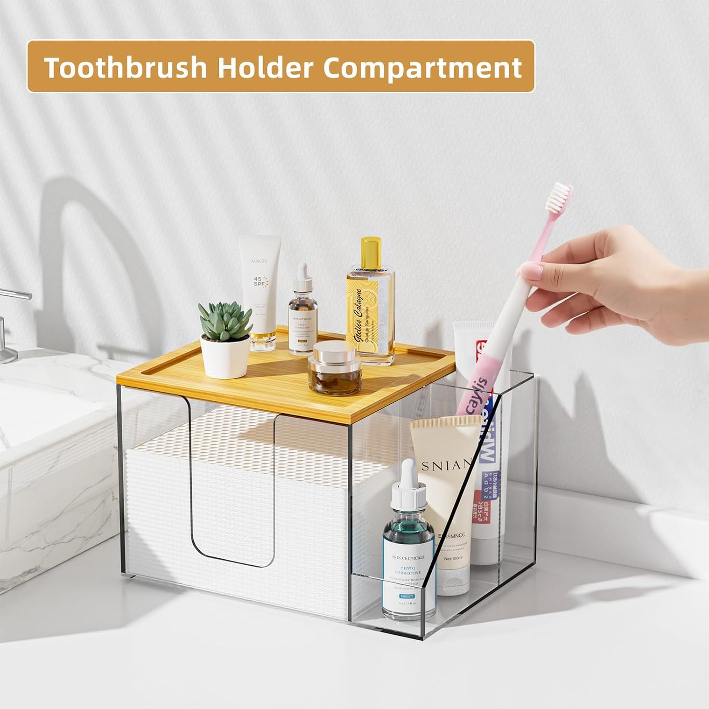 Acrylic Disposable Face Towel Holder Box - Large Storage for Bathroom Vanity | Clear Design
