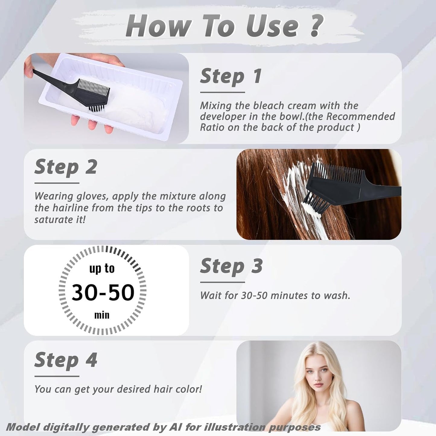 Gentle Cream Hair Bleach Kit - Ammonia-Free Hair Lightening, Lifts Up to 8 Levels | No-Drip Home Use
