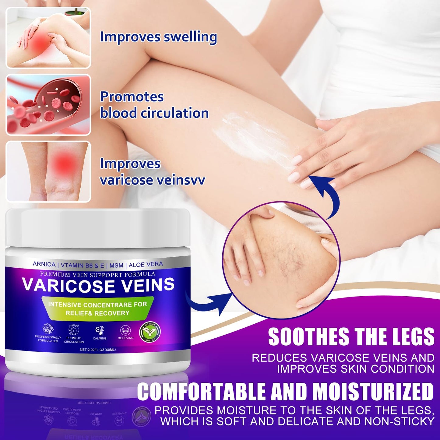 Yongsenina Varicose Veins Cream, Vein Cream & Spider Veins Treatment for Legs, Improves Blood Circulation and Relief From Heavy Fatigued Leg, Refreshing and Non-Sticky, 1Pack