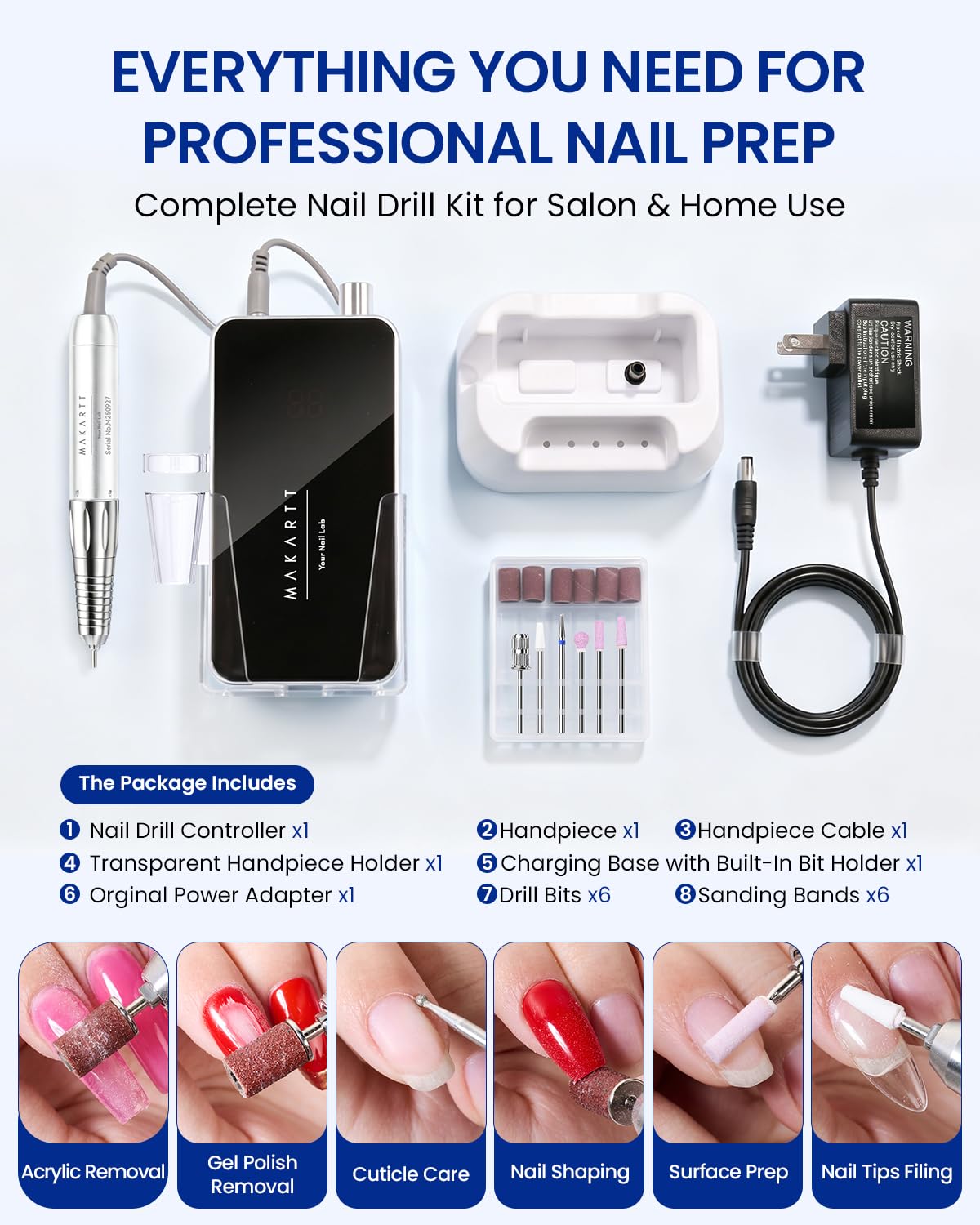 Makartt Nail Drill Professional, 35,000RPM Electric Nail File for Acrylic & Gel Removal, 60W Coreless Motor, 2-in-1 Desktop & Portable, LCD Display, Rechargeable, Quiet, F&R, Nouvella Black