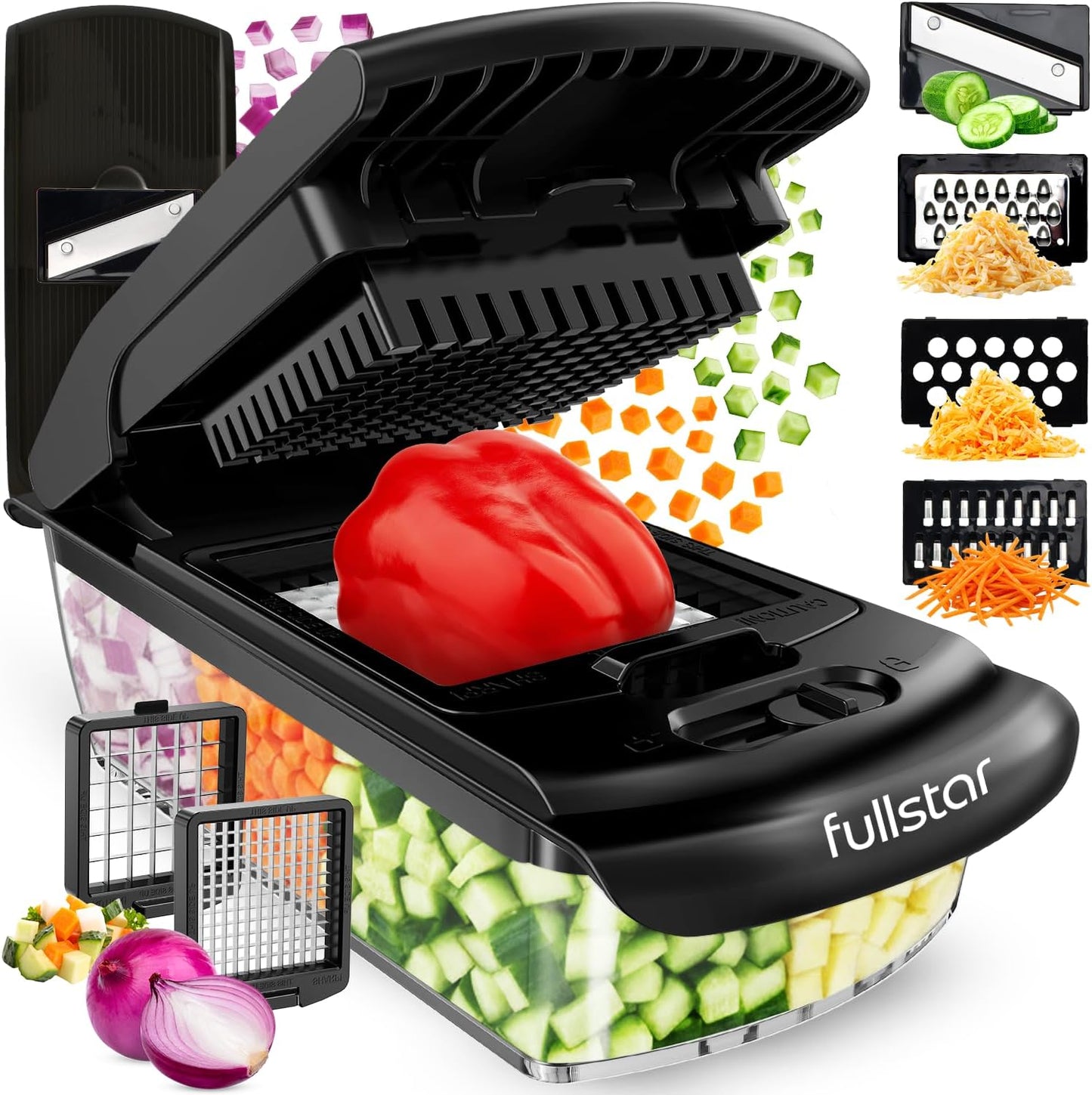 Pro Vegetable Chopper & Spiralizer - 4-in-1 Food Chopper with Container | Kitchen Gadget in White
