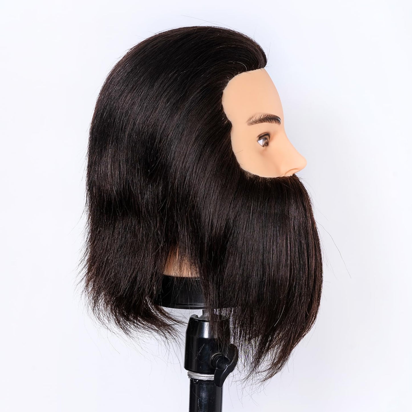 Male Mannequin Head 100% Human Hair Mannequin Head Cosmetology Mannequin Head with Stand Mannequin Head Human Hair Doll Head (Bearded Black)