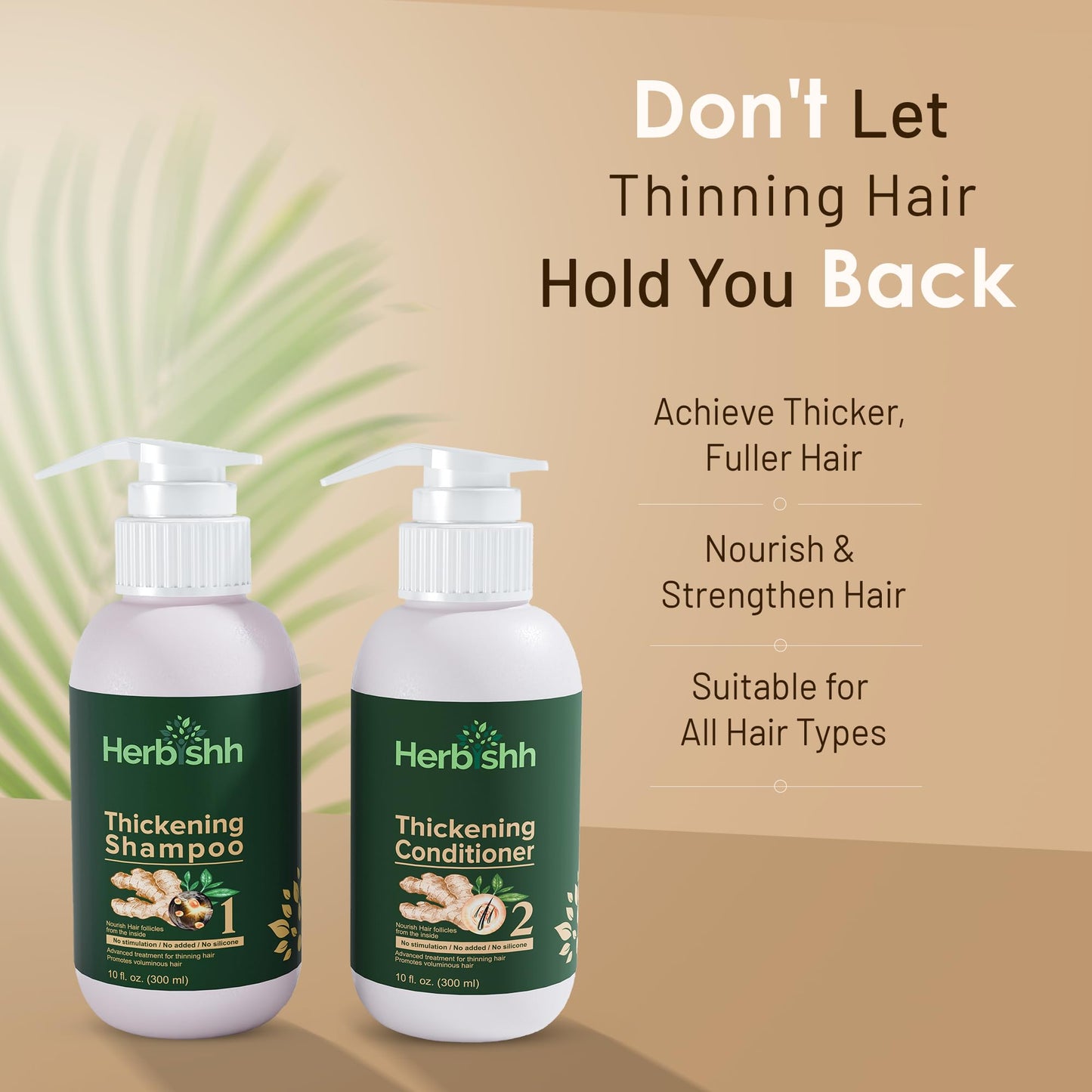 Herbishh Ginger Extract Thickening Shampoo and Hair Conditioner for Hair Thickening, Suitable for All Type Hair, Sulphates & Parabens Free 10fl. oz Pack of 2