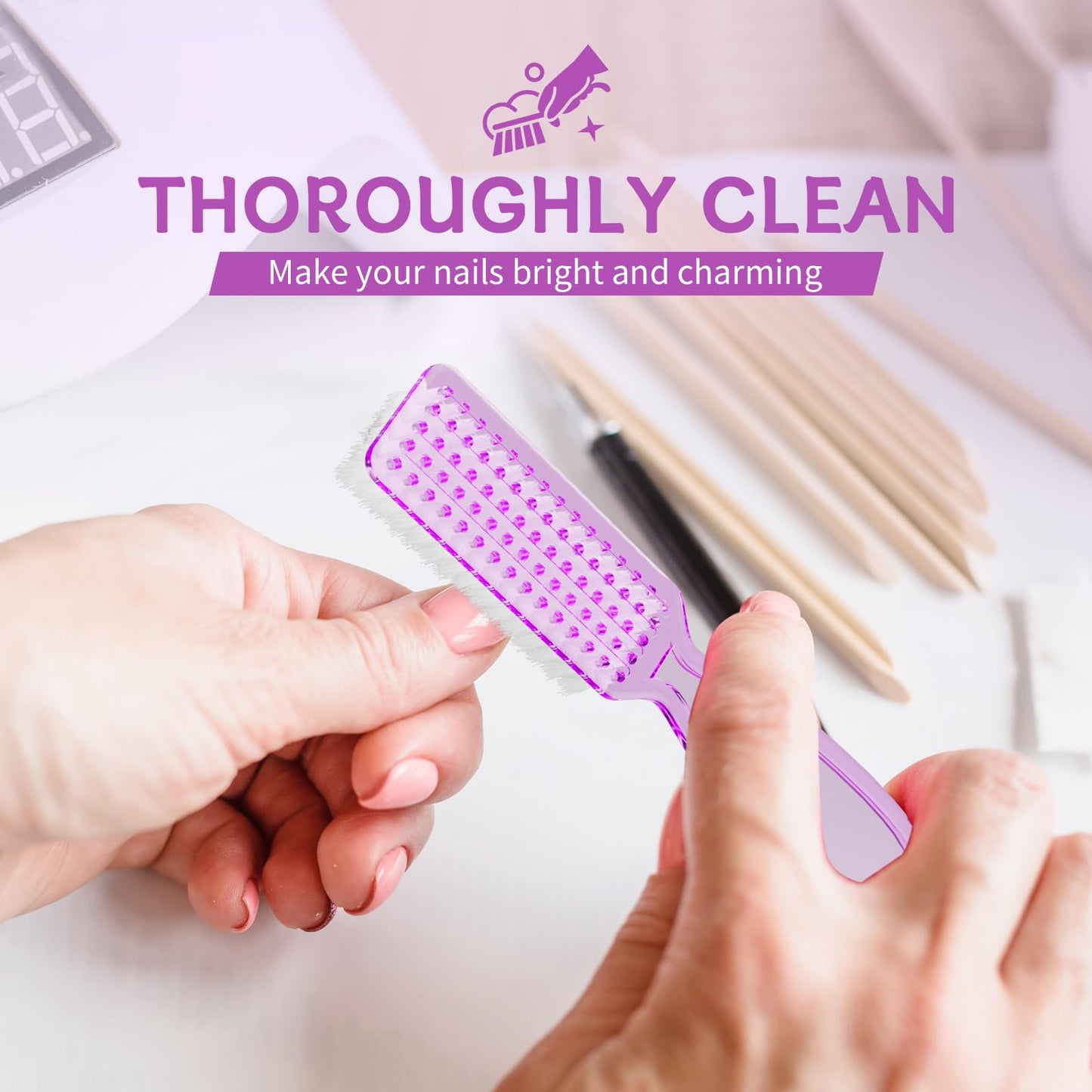 SQULIGT 12 Pcs Handle Grip Cleaning Brushes, Hand Fingernail Nail Scrub Manicure Brush Pedicure Brush, Use for Toe and Nails Cleaning (Clear Handle)