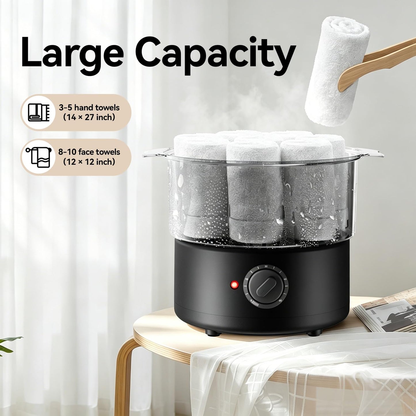 VERYTOP Mini Hot Towel Warmer - 1 min Steam & 60℃ in 20mins, Towel Steamer for Facials/Barber/Massage, Portable 2.4lbs Small Heater for Home Spa/Bathroom/Light Salon Use (Black-X-Mini)