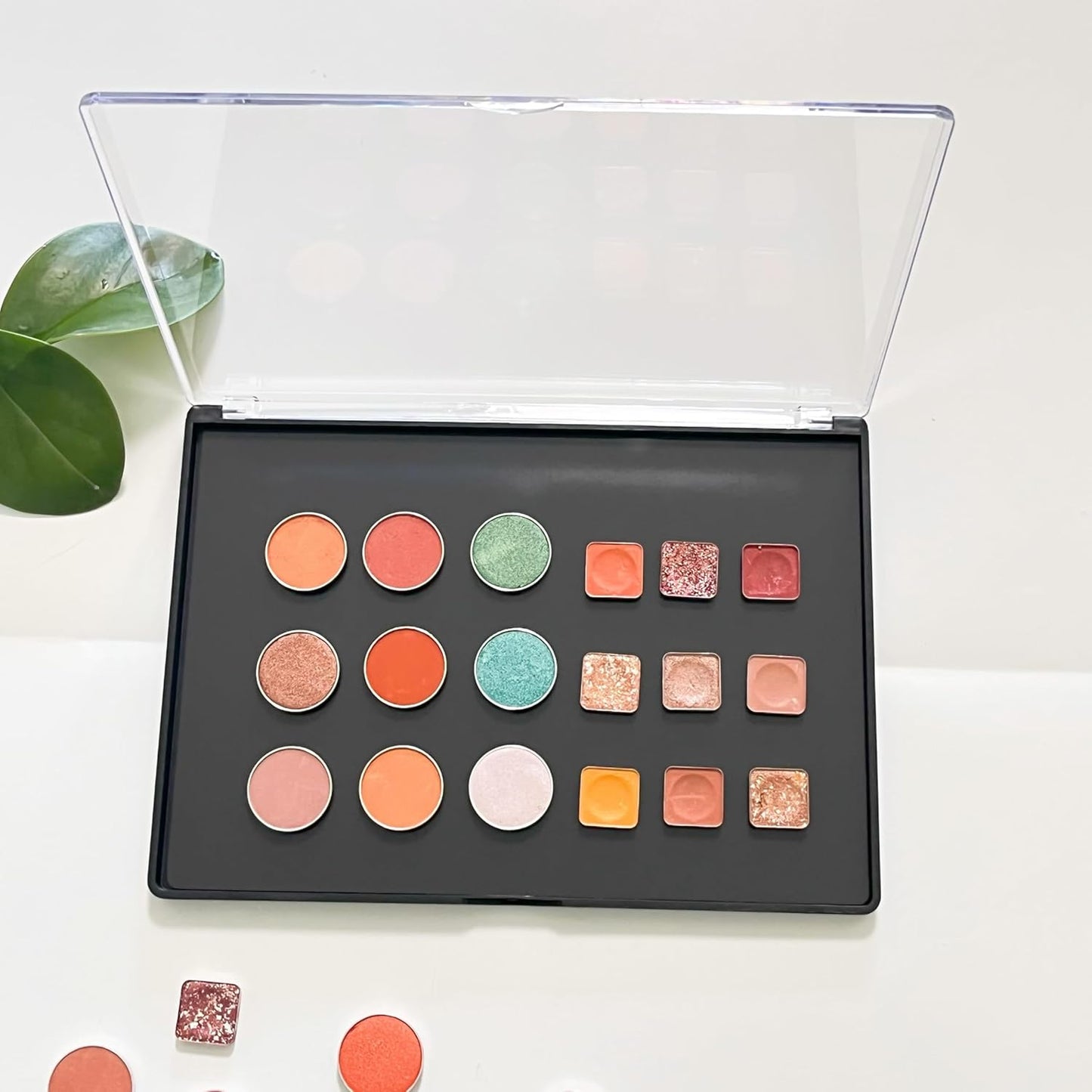 Magnetic Makeup Palette - 2 Pack XL Large Clear Top Storage Box with 40 Metal Stickers | 9.25'' x 6.57''