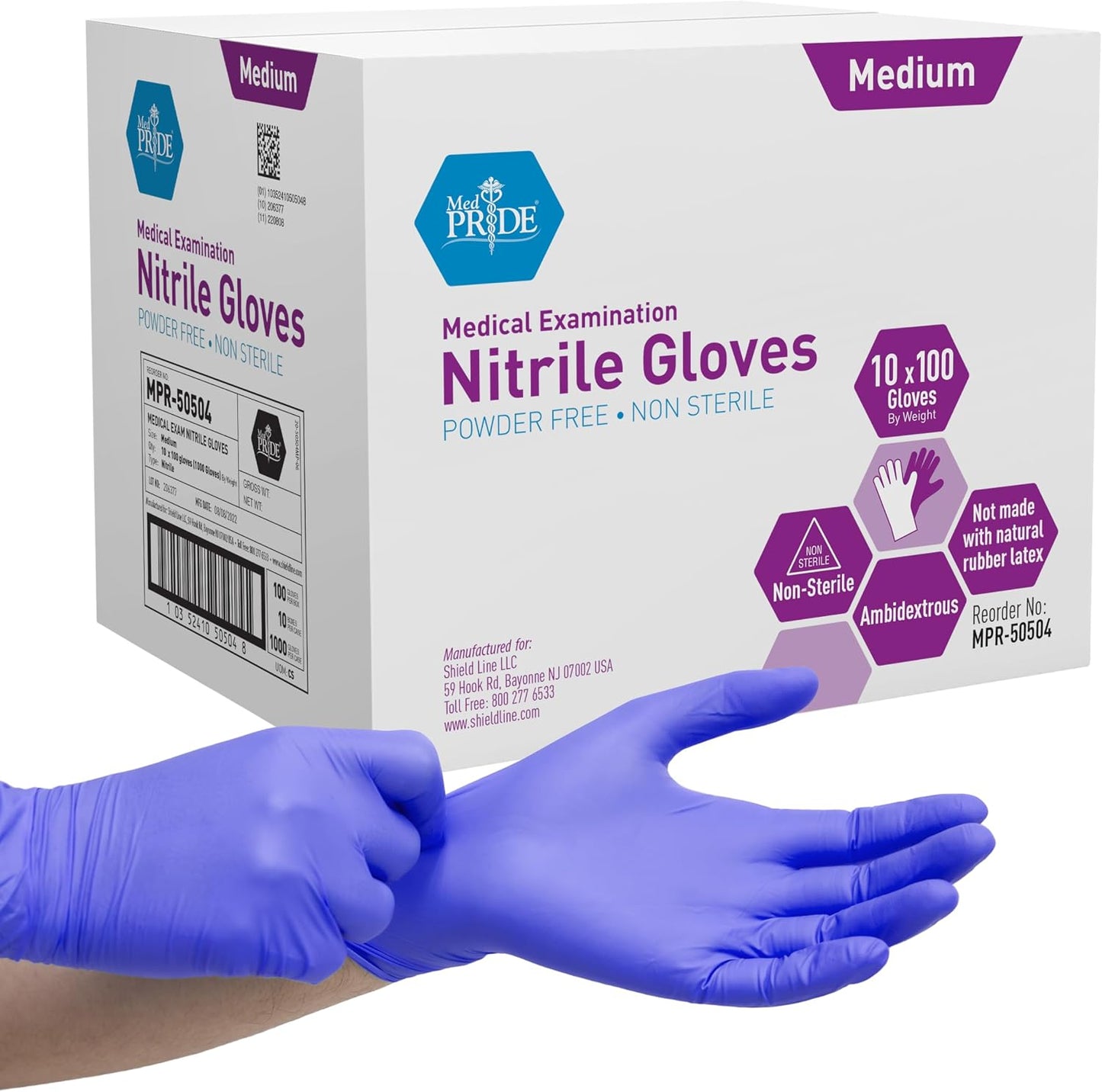 MedPride Nitrile Exam Gloves - Powder-Free, Iris Blue, Medium | Box of 100