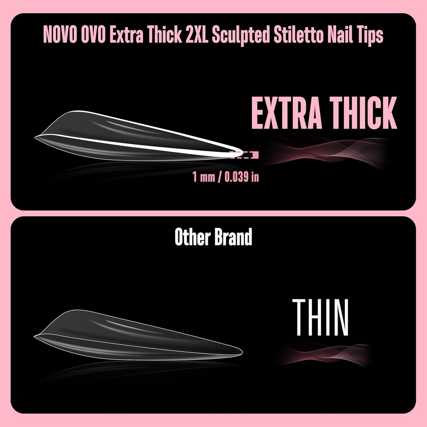 XXL Stiletto Almond Nail Tips - Extra Thick Long Press-On Nails, Full Cover Soft Gel, 300pcs in 15 Sizes