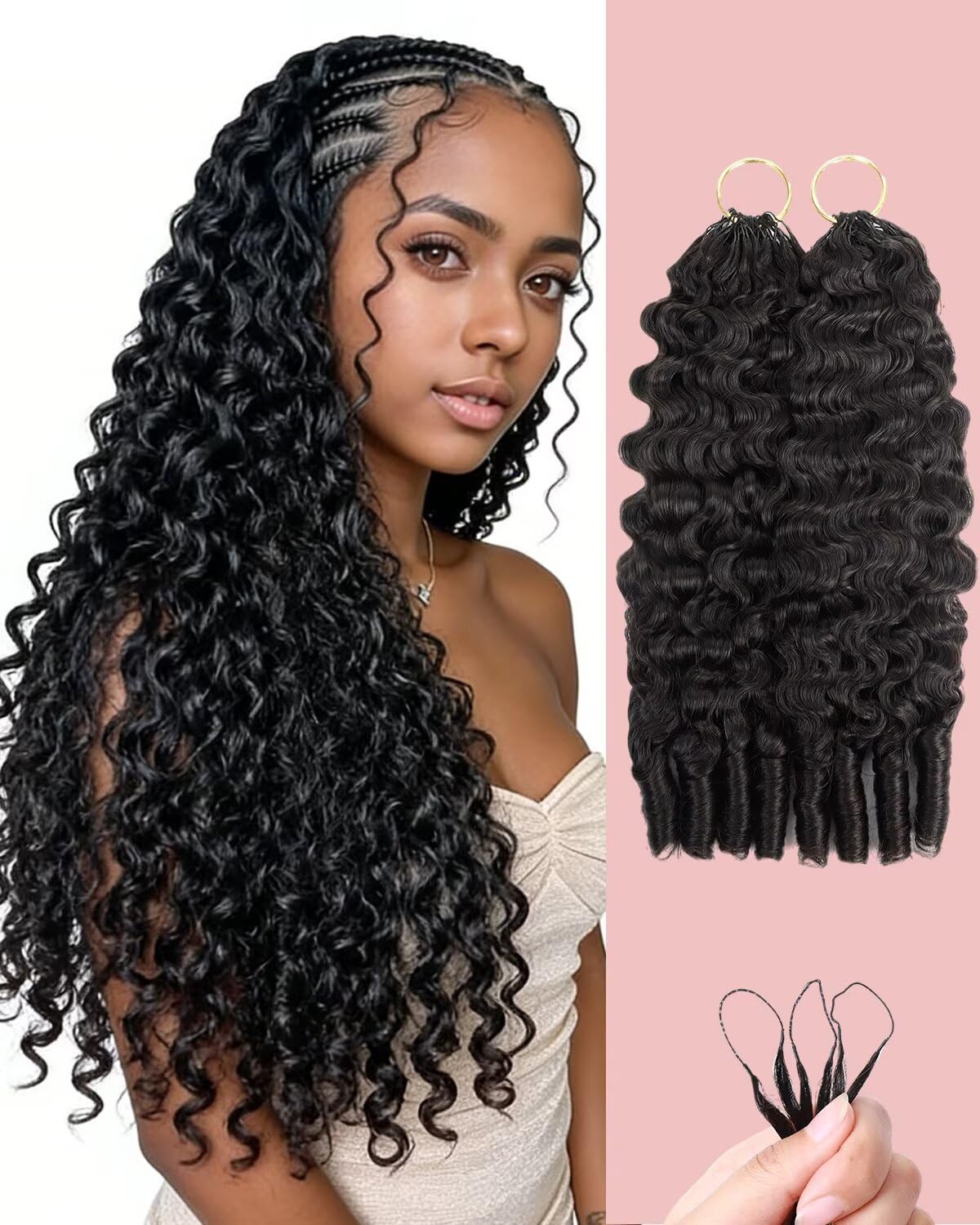 Human Crochet Hair for Black Women - 18 Inch Feather Extensions | Soft Lightweight Burmese Curly Texture, 55g 40 Strands