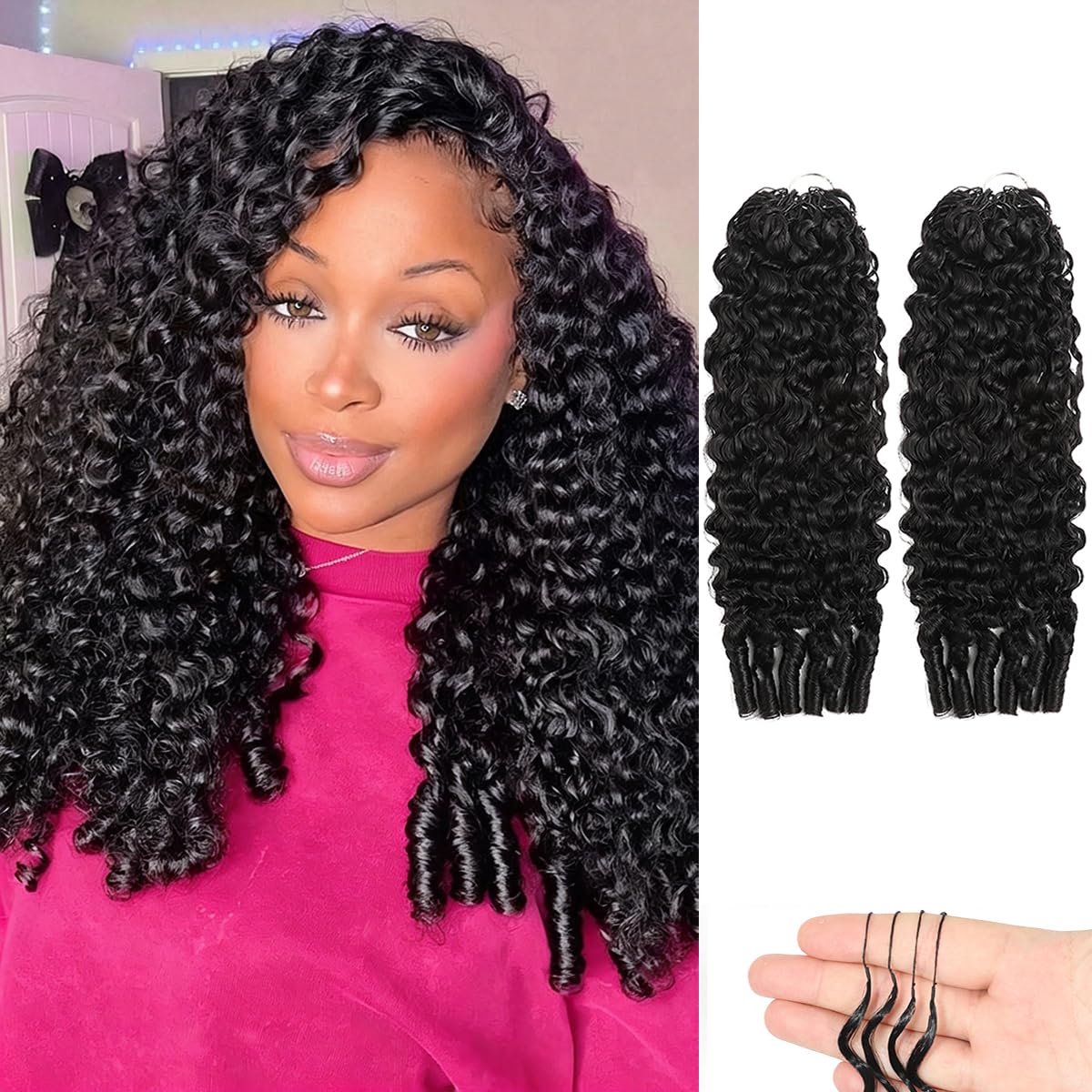 Human Crochet Hair for Black Women 24 Inch 120g Burmese Curly Human Hair Bundles Pre-Separated Miracle Knots Feather Crochet Human Hair Lightweight Reusable Hair Extensions 100 Strands Natural Black
