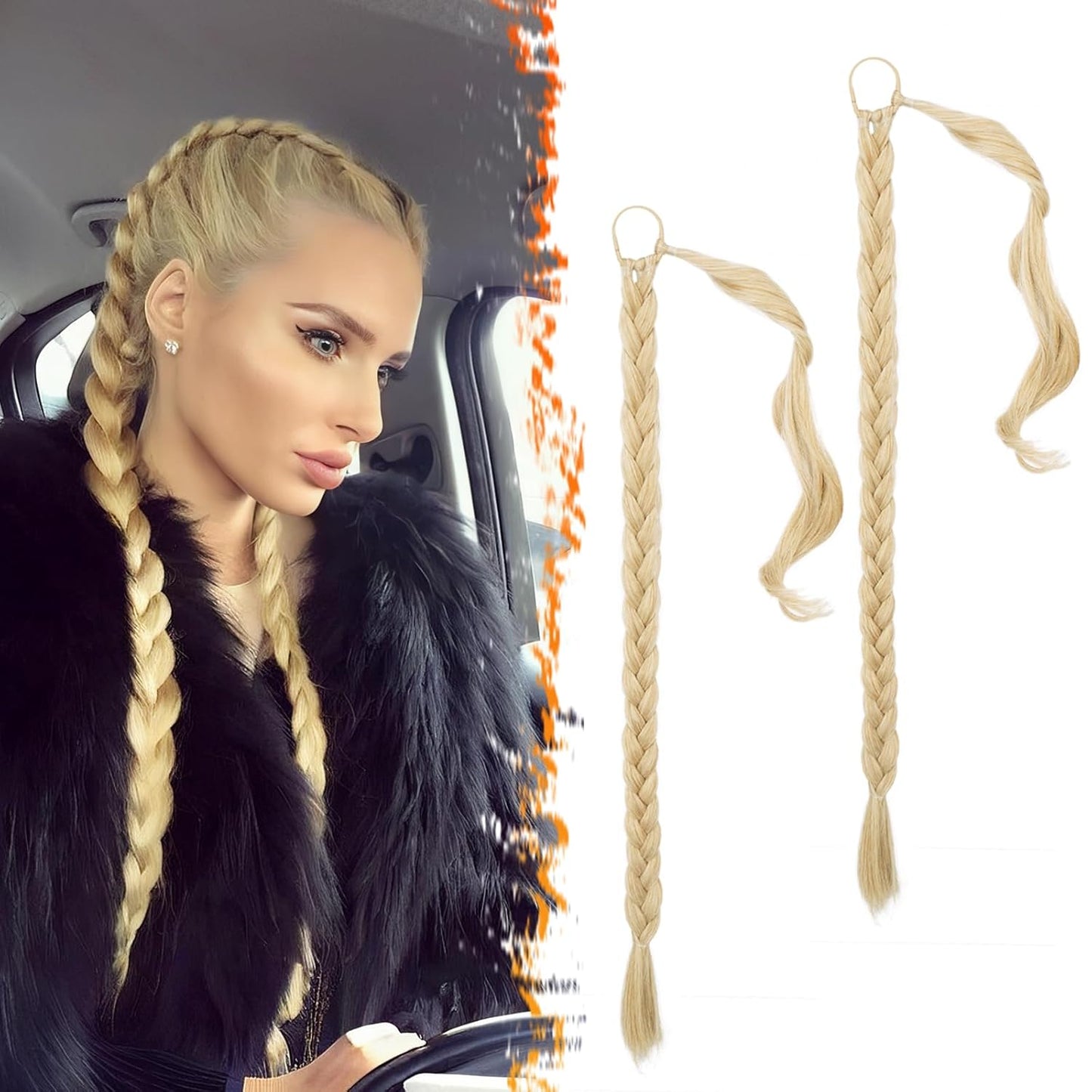 30 Inch Long Braided Ponytail Extension - Copper Red Wrap Around Hairpiece | Synthetic Hair for Women