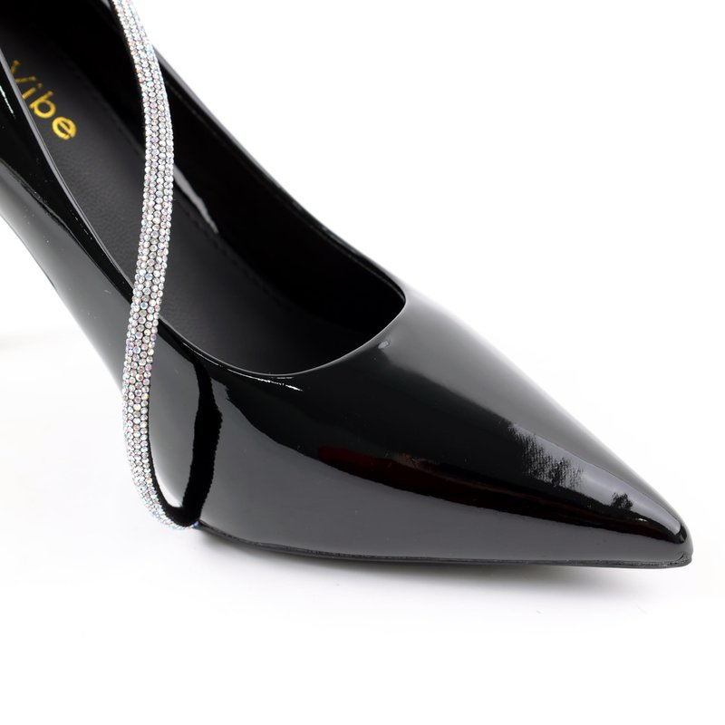 Elegant Crystal-Strap Stiletto Heels, Patent Leather Pointed-Toe Pumps with Gold Accent & Pearl-Embellished Buckle, Chic High Heels for Evening, Office, or Special Occasions (Black, US Footwear Size System, Adult, Women, Numeric, Medium, 5)