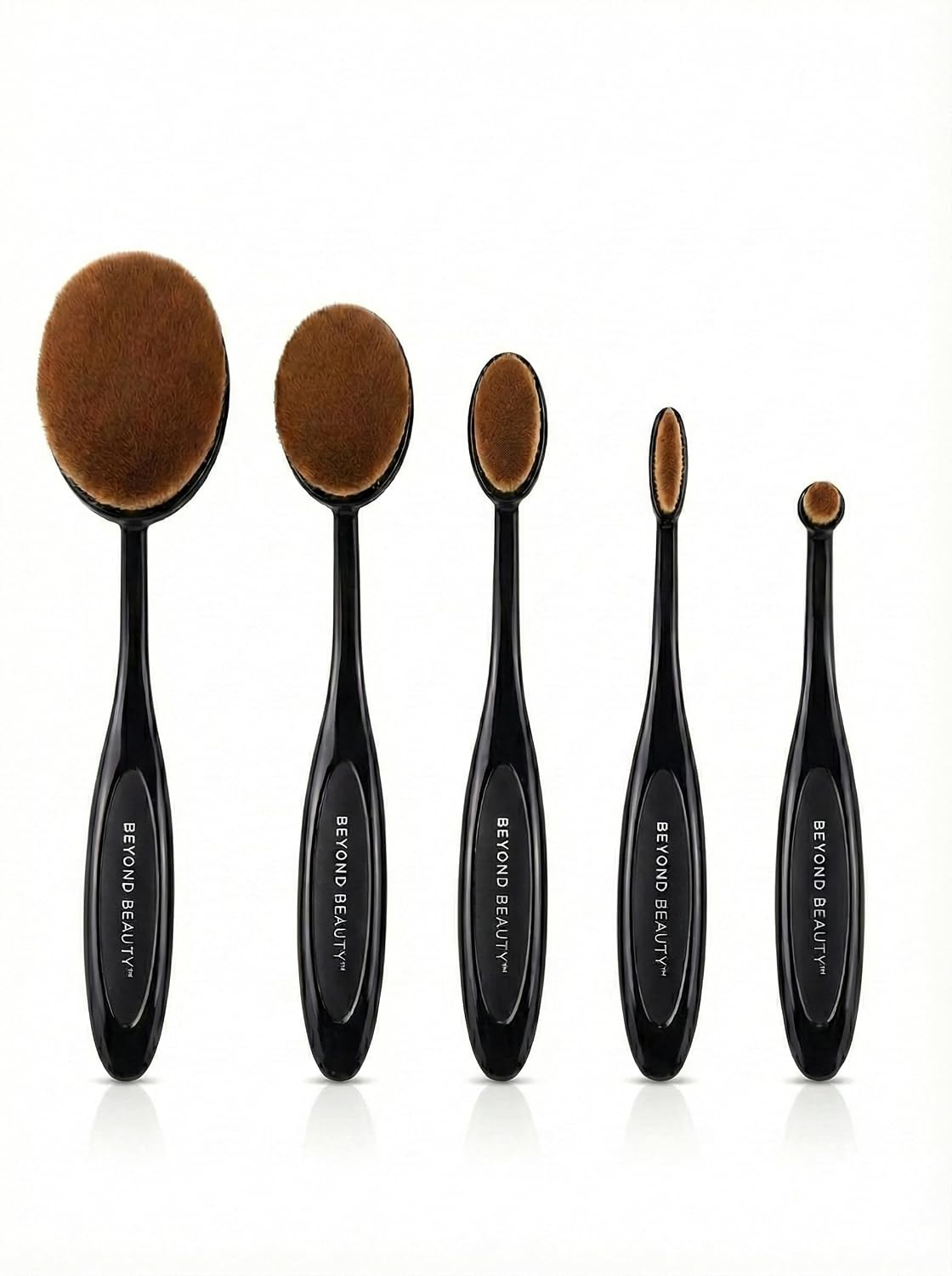 Beyond Beauty Oval Makeup Brush Set - 5-Piece Super Soft Synthetic Brushes for Flawless Foundation, Contour & Eye Makeup