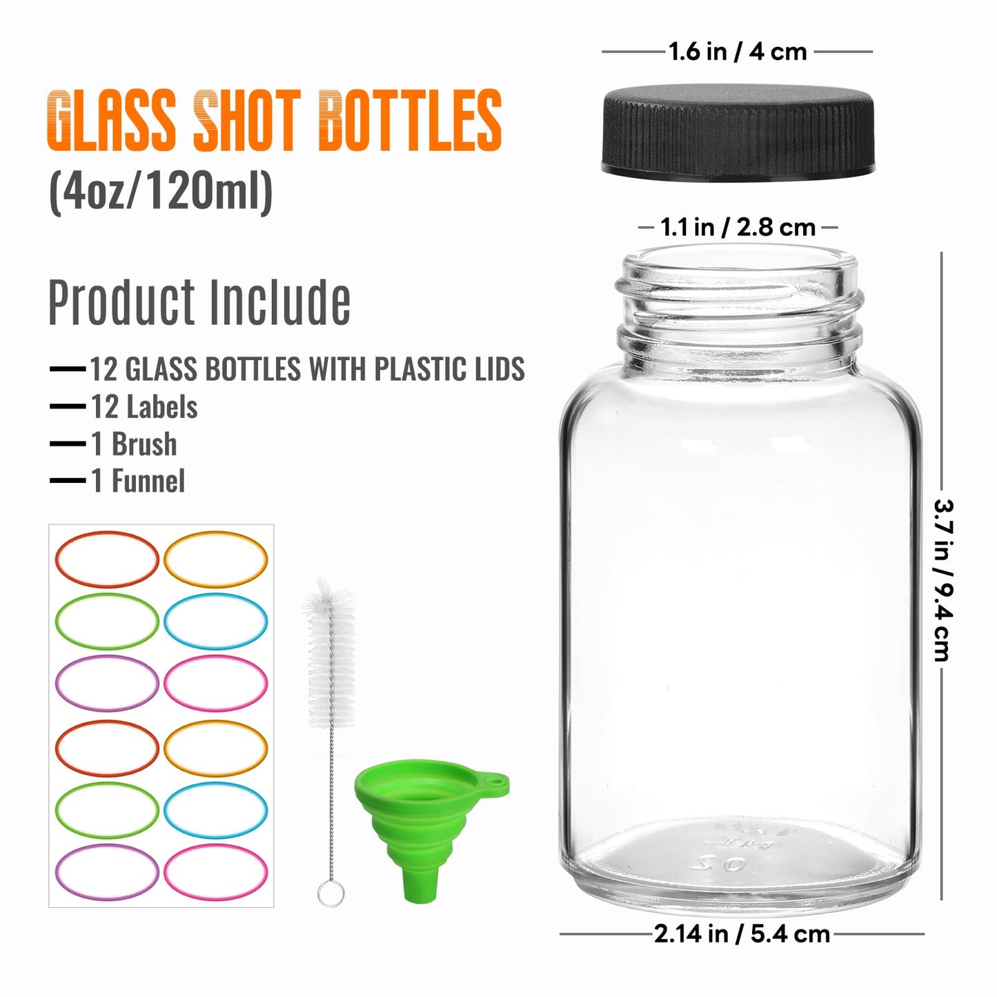 EkkoVla 12 Pack 4 OZ Glass Shot Bottles with Lids