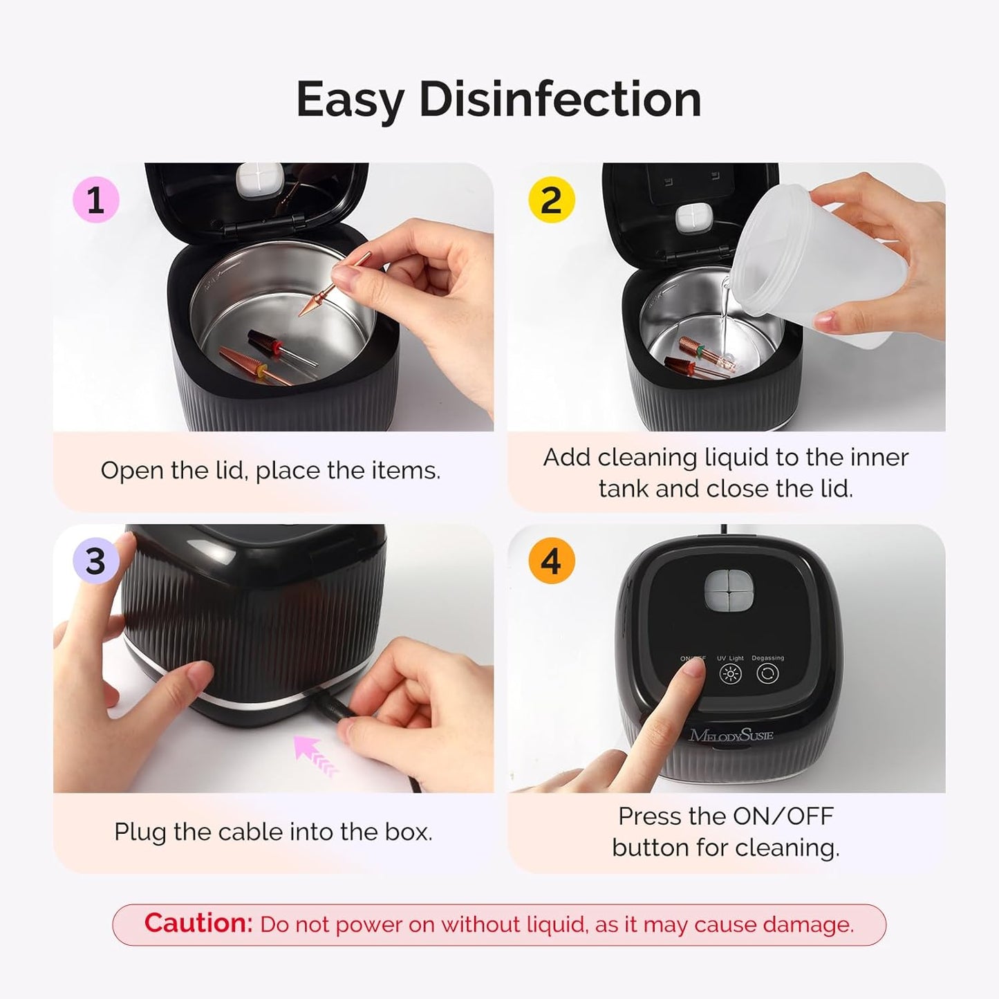 MelodySusie 2 in 1 Nail Tool Cleaning Machine - 3 Timer Modes for Nail Drill Bits & Jewelry Cleaning | Black, DL-160