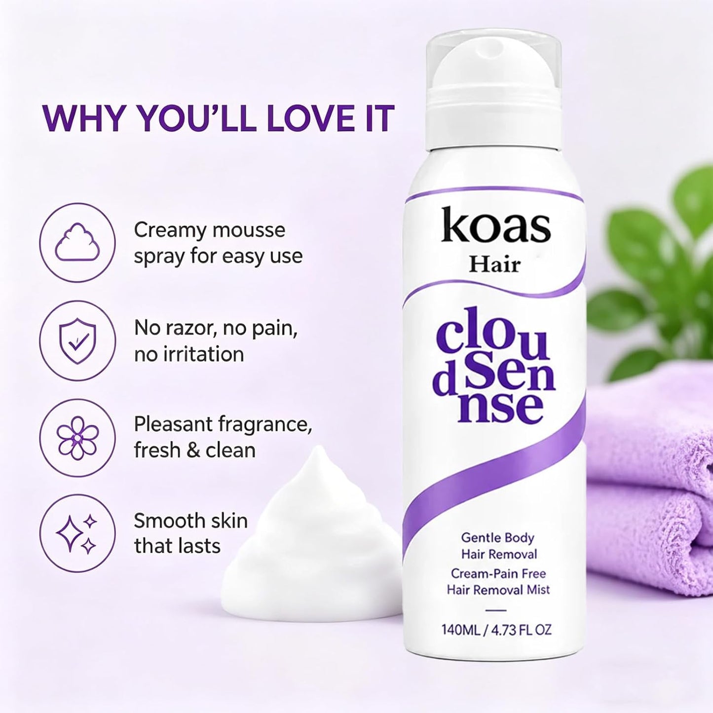 Koas Hair Removal Mousse - Gentle Hair Remover for Women & Men | Aloe Vera, Smooth Finish for Legs, Arms & Underarms (3 Pcs)