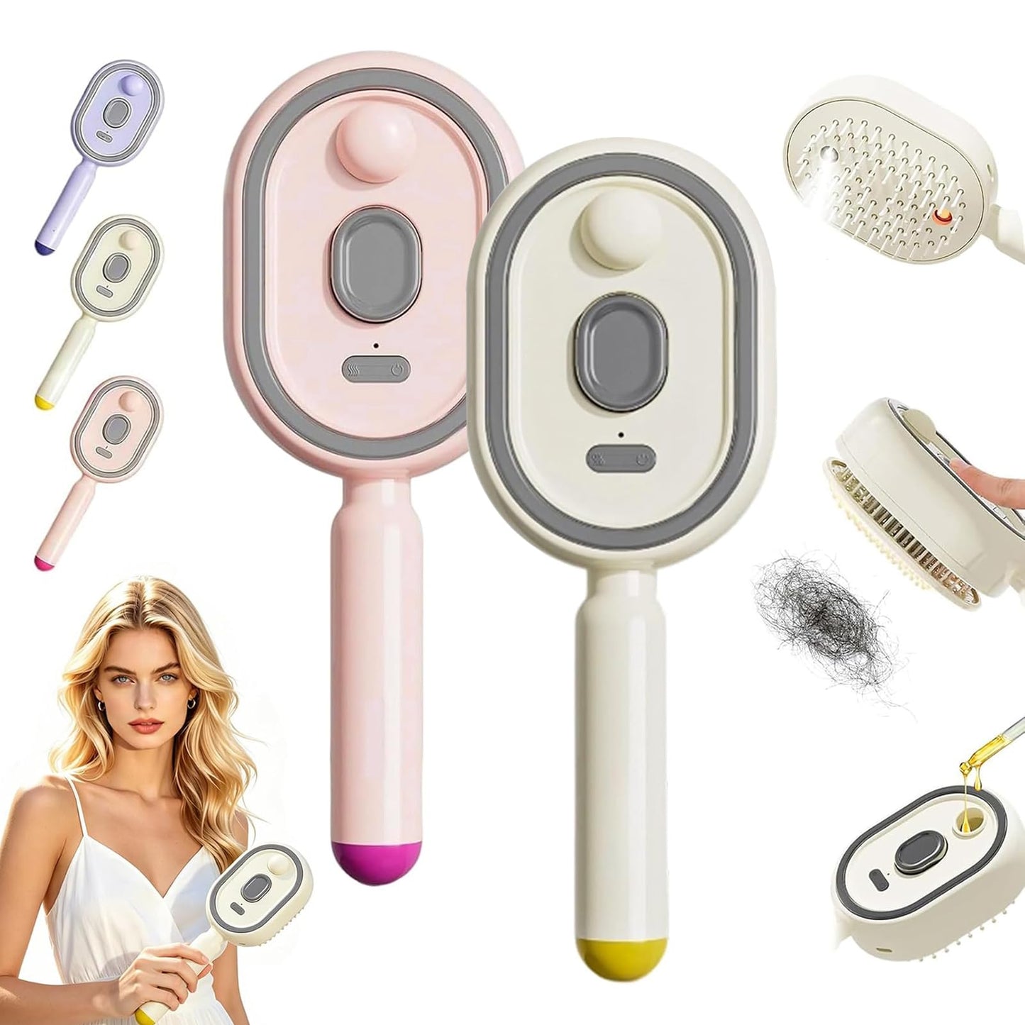 Electric Spray Massage Hair Brush 2026 Upgrade Air Cushion Brush Rechargeable Steam Hair Straightener for Anti Static Reduce Frizz Nourishes Hairs for Home Spa Grooming Styling (Beige+Pink)