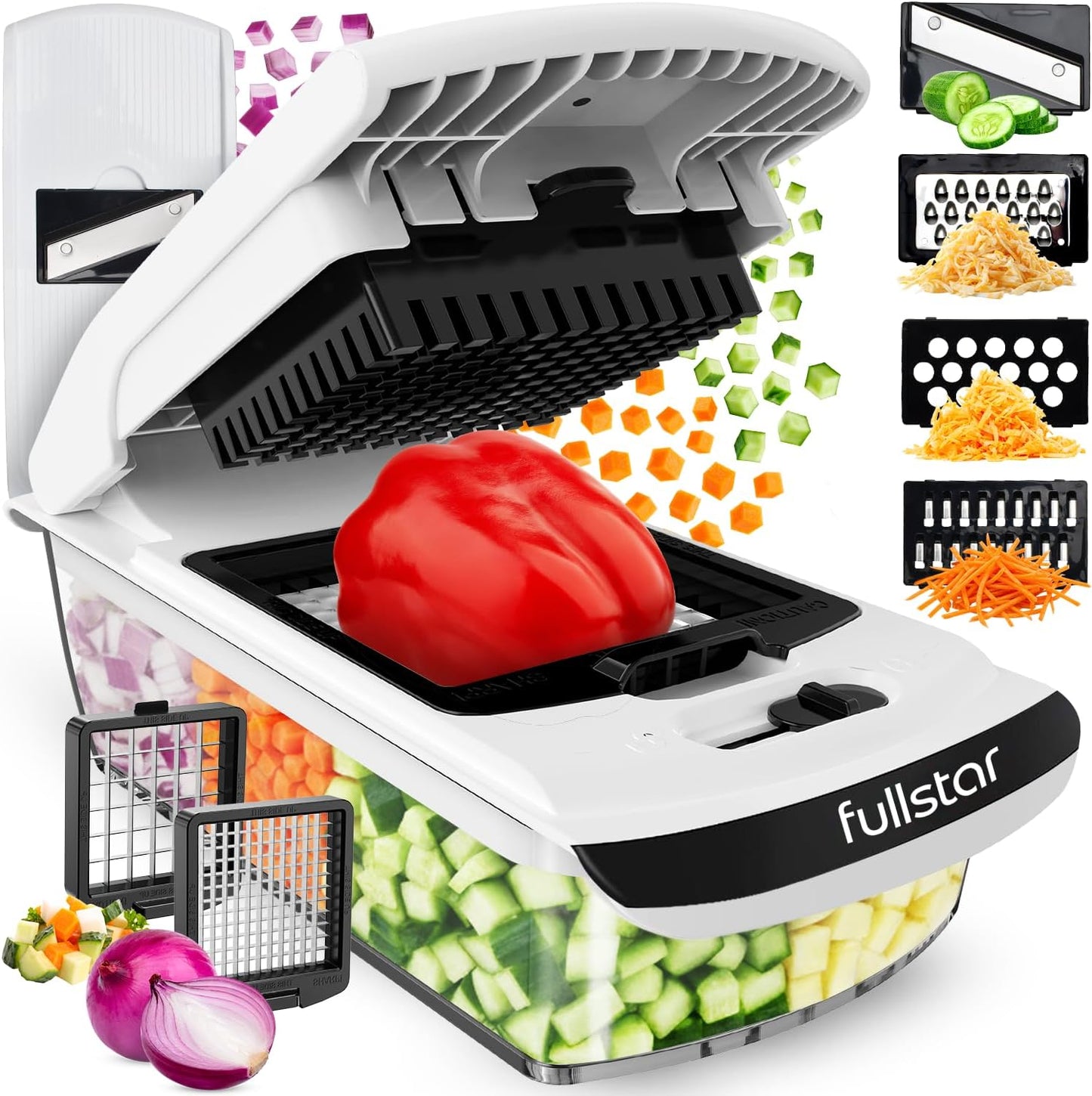 Pro Vegetable Chopper & Spiralizer - 4-in-1 Food Chopper with Container | Kitchen Gadget in White