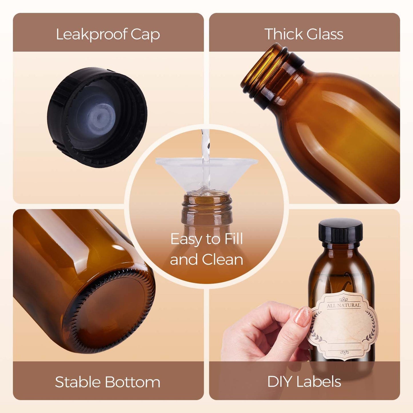 Elumeiro 12 Pack 4 oz Vanilla Extract Bottles, Amber Boston Glass Bottle with Cap Empty Brown Glass Bottles for Homemade Vanilla Extract, Essential Oils, Juice, Potion, Syrup, Liquids, Christmas Gift