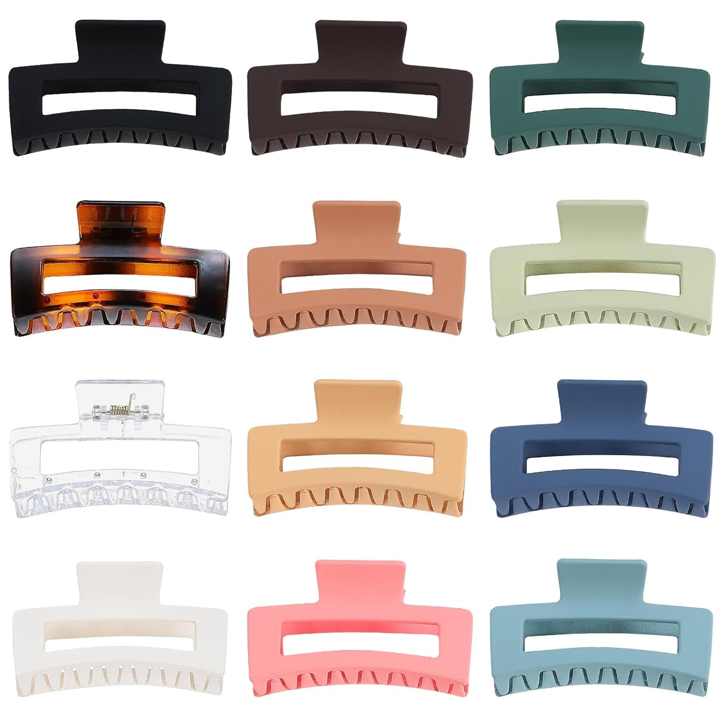 3.5 Inch Medium Hair Accessories - 12 Pcs Square Jaw Clips for Thick & Thin Hair | Rectangular Basic Color Clips for Women & Girls