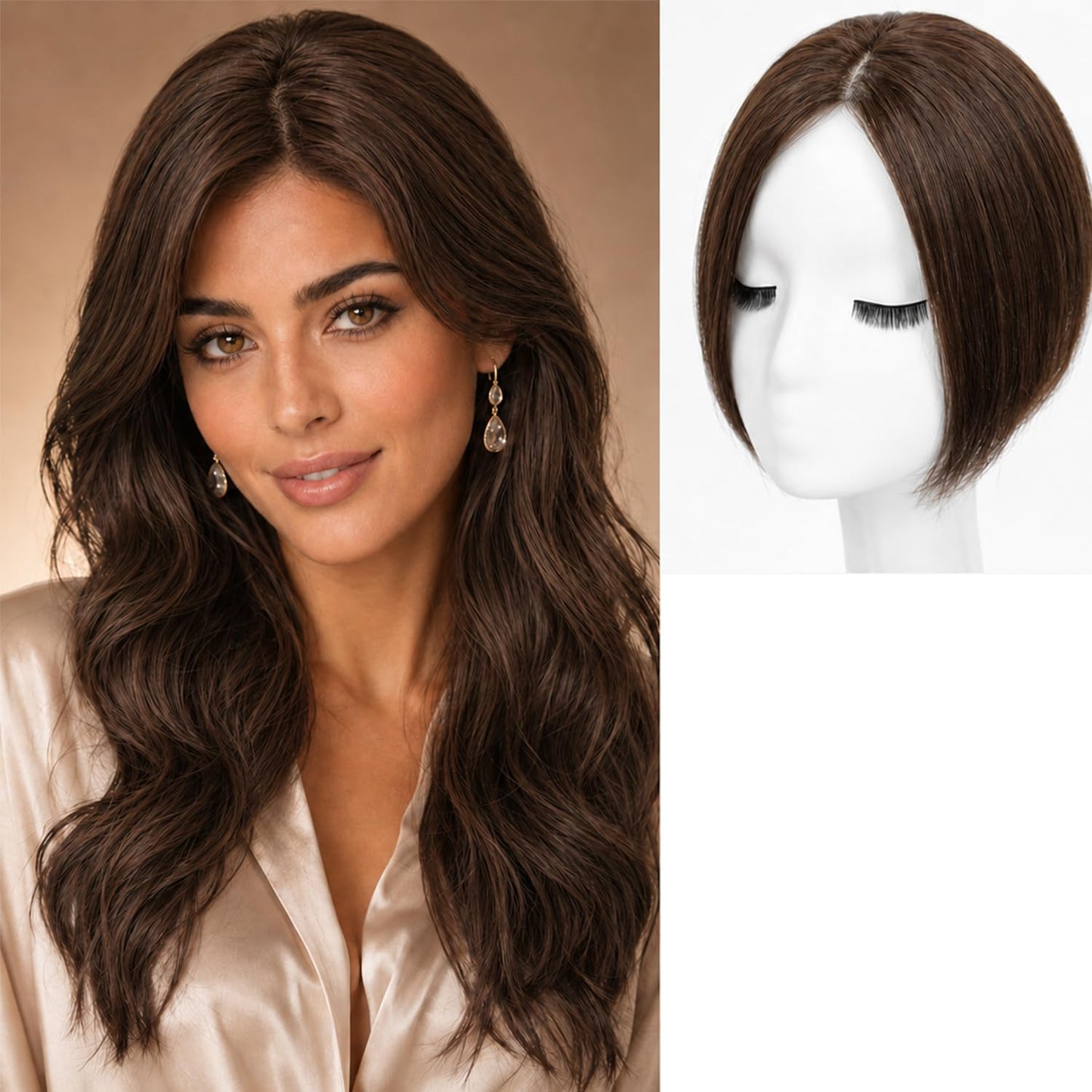 Hair Topper For Women Real Human Hair 10 Inch Super Lightweight Invisible Base Toppers Hairpieces for Women with Thinning Crown Fluffy Breathable for Summer Daily Wear(Mocha Brown, Middle Part New)