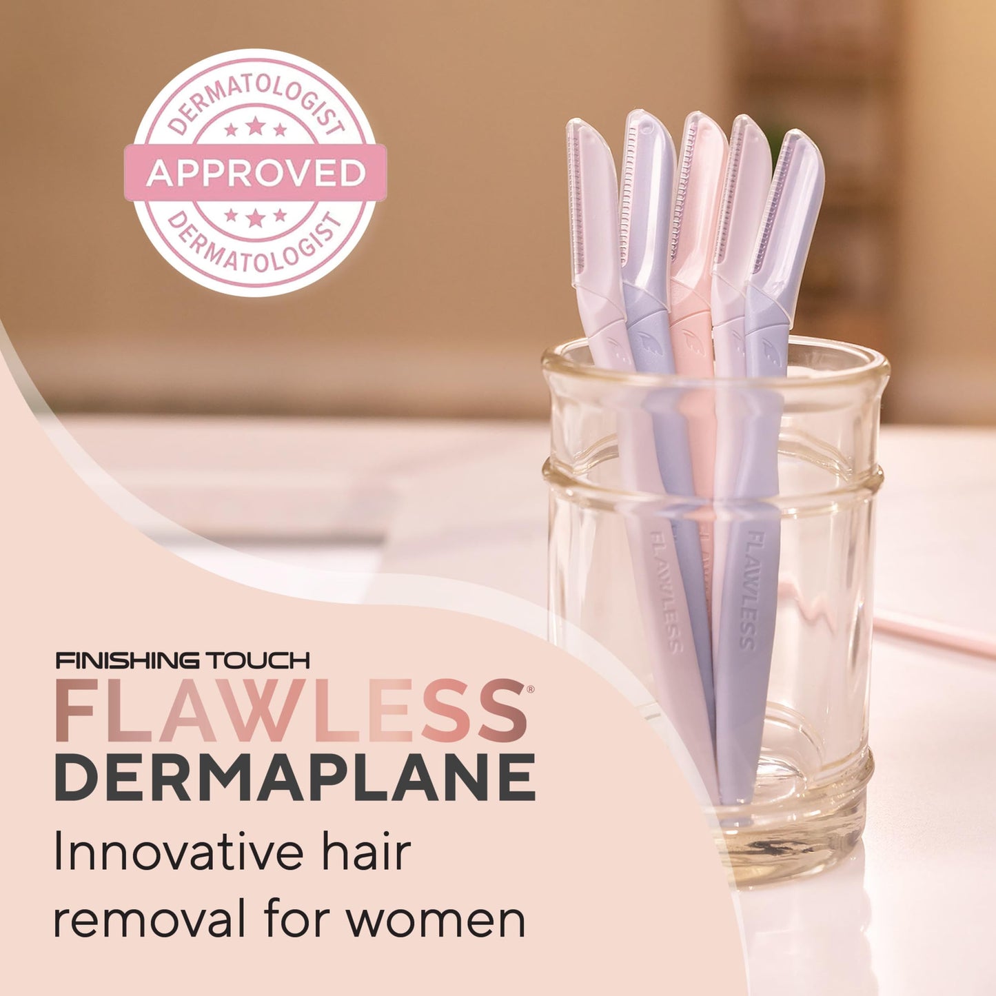 Finishing Touch Flawless Dermaplane Facial Exfoliator and Hair Remover, Facial Hair Removal for Women, 6 Count