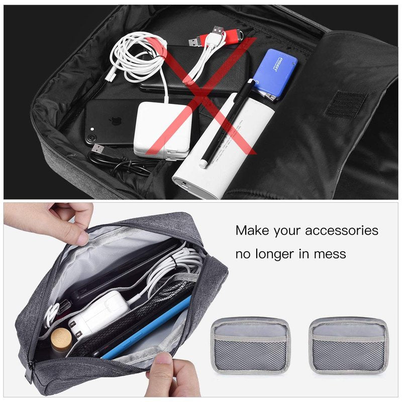 Universal Electronics Accessories Carrying Case, 2PCS Big + Small Portable Storage Pouch, Cosmetic Bag, Cable Organizer Compatible Hard Drive, Mouse, Power Bank, Adapter, Cellphone, Space Gray