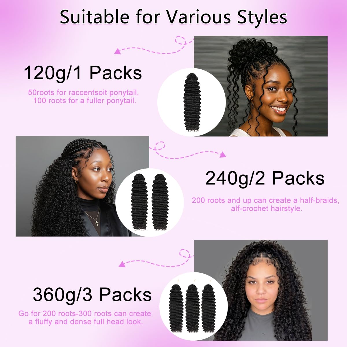 Human Crochet Hair for Black Women Deep Wave Crochet Human Hair Bundles 18 Inch 120g Pre-Separated Feather Crochet Human Hair Natural Black
