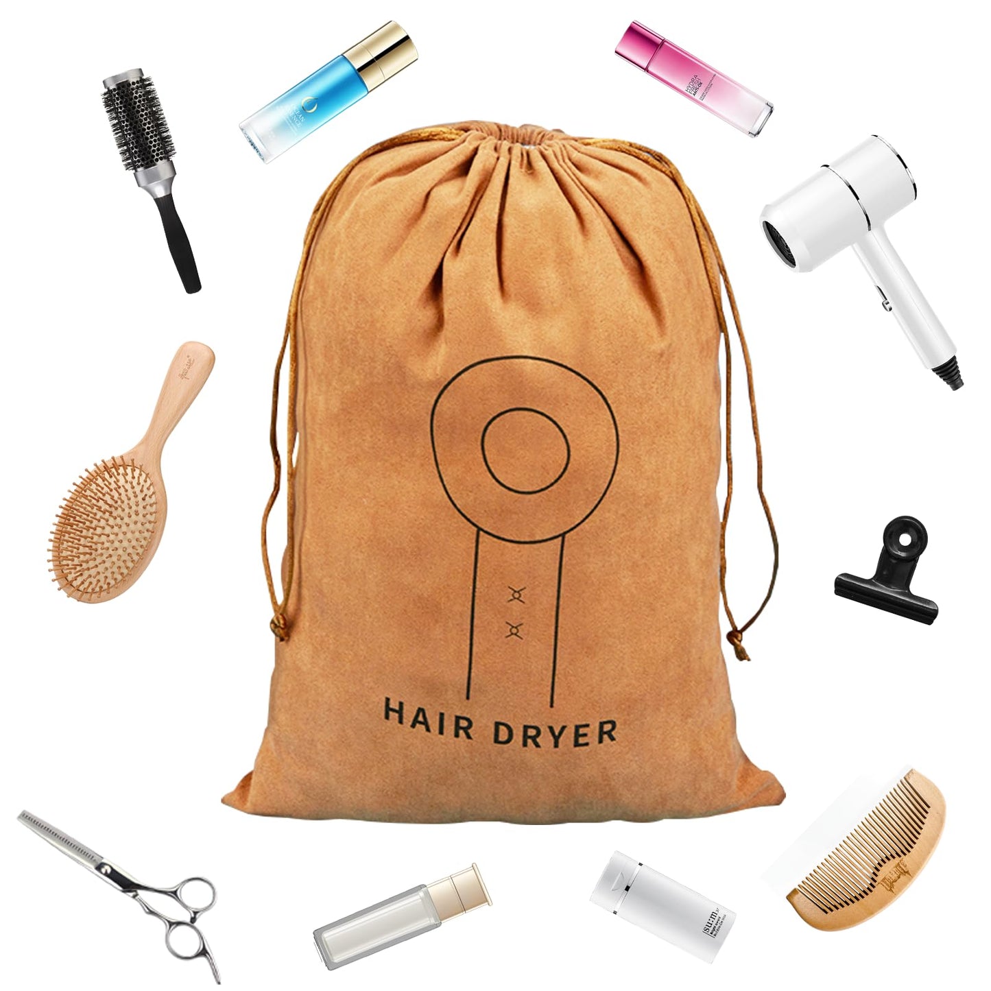 2-Pack Hair Dryer Bags, Hair Tool Organizer with Drawstring, Travel Bathroom Hair Dryer Bag - Travel, Gym, Hotel, Home Use (Brown)
