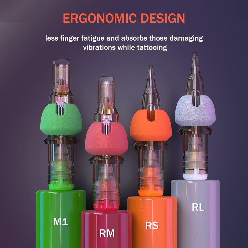 EZ Tattoo Cartridge Needles - 16Pcs #12 (9RL) Standard Round Liner Long Taper with Foam Cover Tattoo Needles Cartridges for Tattooing Rotary Tattoo Pen Machine Supply - V SELECT Plus