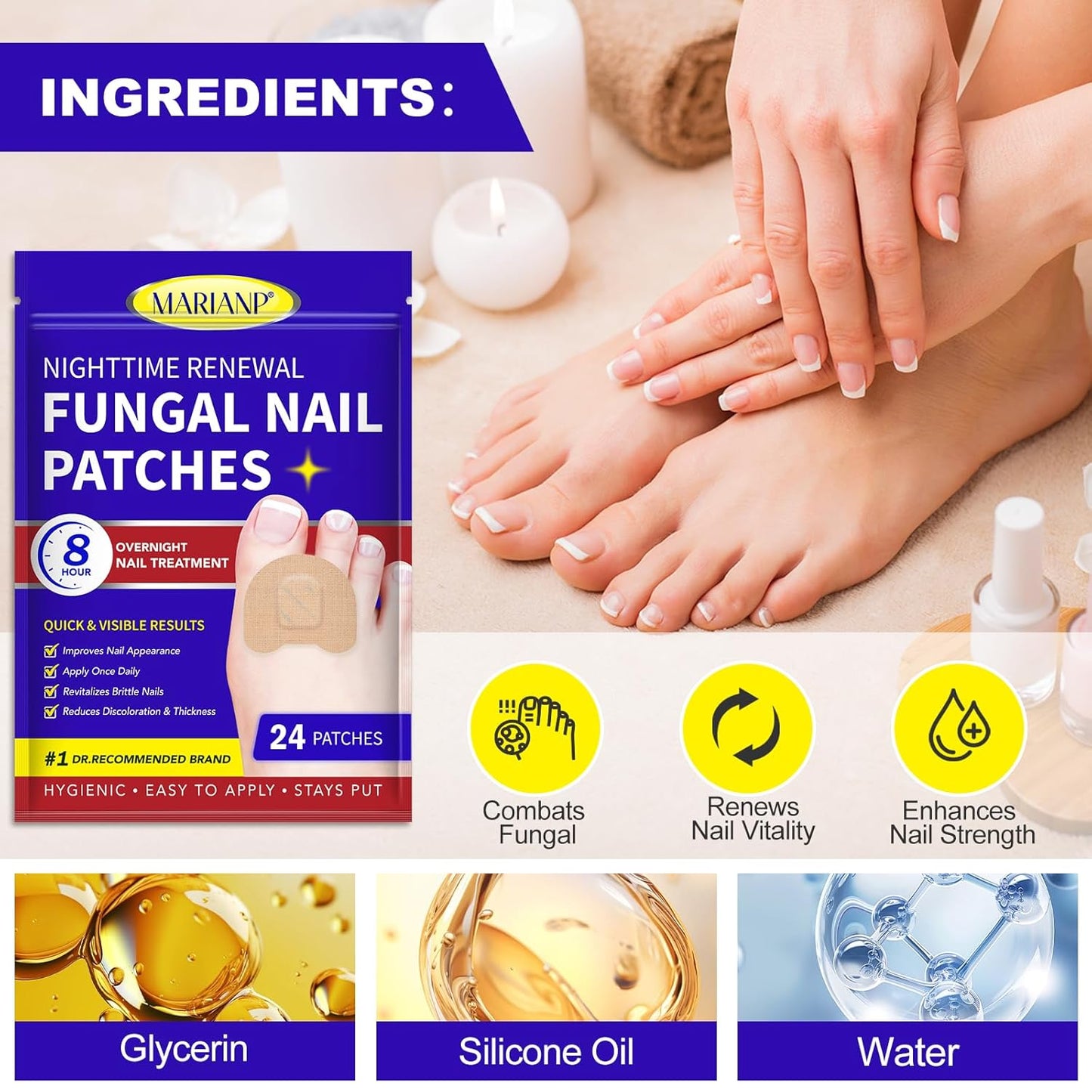 Toenail Fungus Treatment - Extra Strength Fungal Nail Patches | 24 Pcs for Overnight Repair & Care