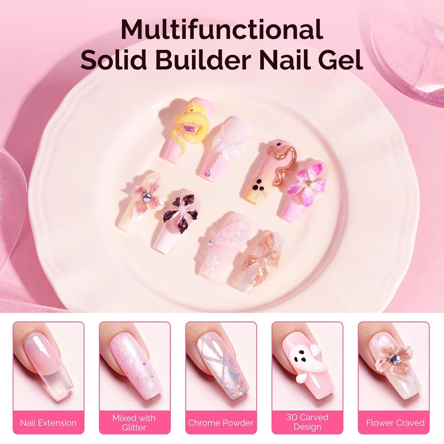 MelodySusie Solid Builder Nail Gel - 4 in 1 Non-Sticky UV Glue for Acrylic Nails | Clear 60ML