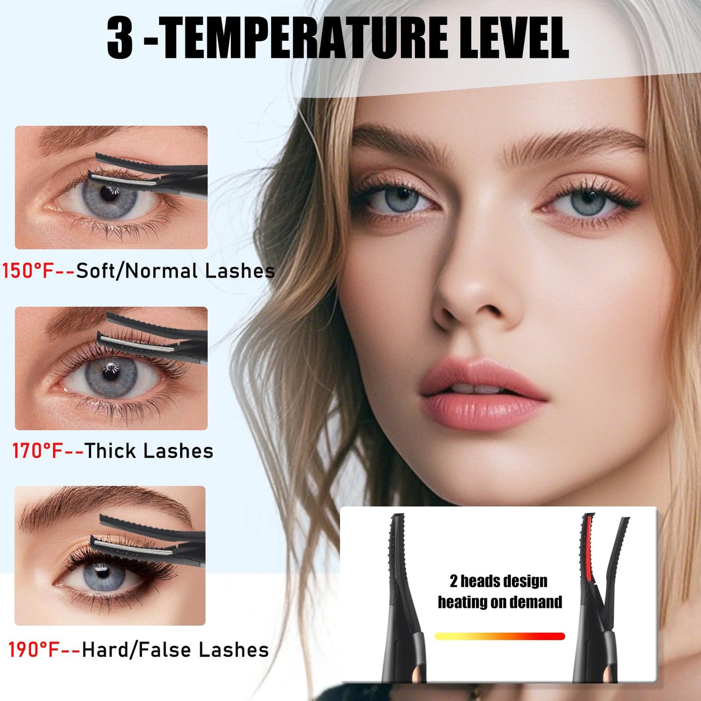 Heated Eyelash Curlers - 2 in 1 Clip- Type Heated lash Curler Best Seller Electric Eyelash Curler LED Display 3 Temp Settings for Makeup Tools USB Rechargeable Natural Curling 24H Long Lasting QIS4