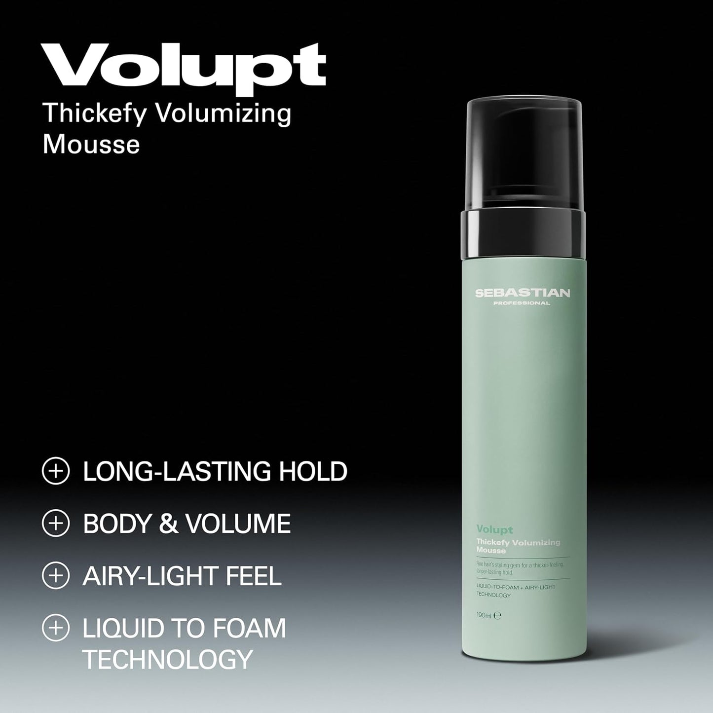 Sebastian Professional Volupt Thickefy Mousse - Volumizing Hair Styling Foam | Flexible Hold & Conditioning | 6.4 fl oz