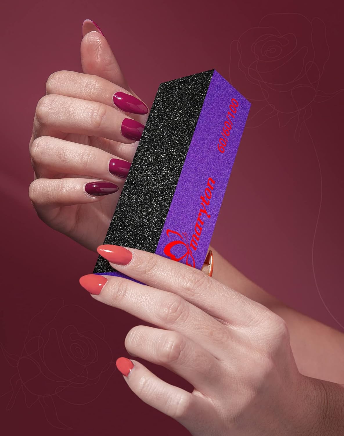 Nail Buffer Sanding Block Polisher - 60/100 Grit Acrylic Nail Art Kit | 10 PCS Black & Purple