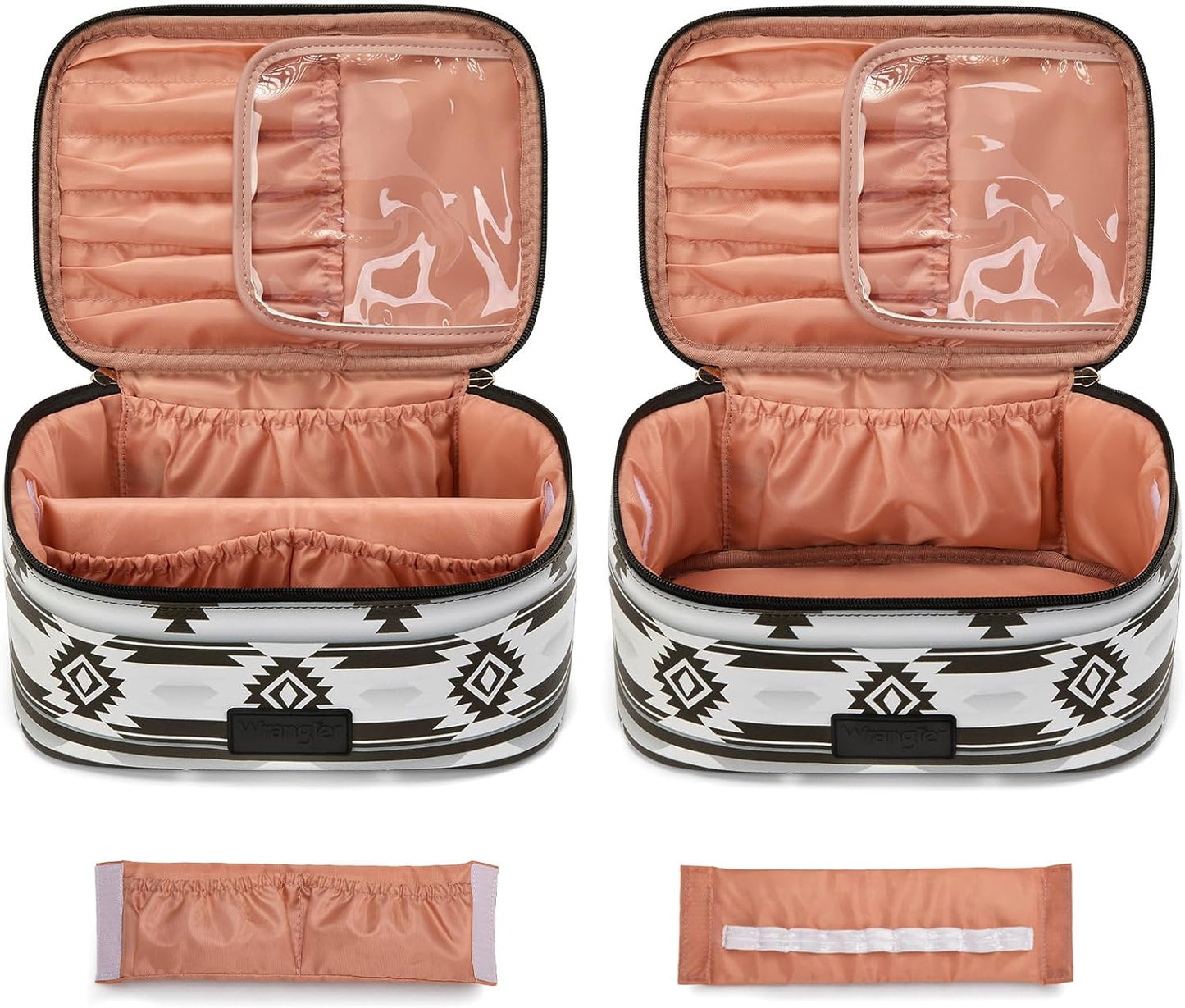 Travel Makeup Bag Set - Large Cosmetic Organizer with Brush Holder | Portable Toiletry Bag for Women - Aztec Design