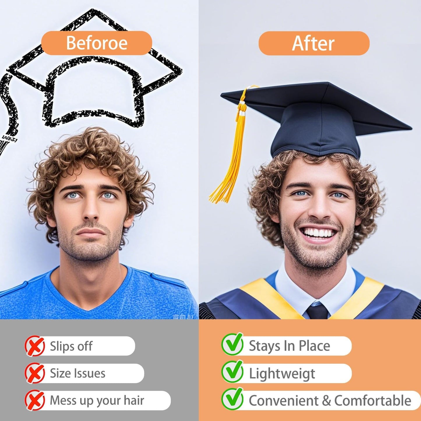 EMOOULI Square Graduation Cap HeadBand, Not Change Hair, Firm Anti-Fall Hairband for Graduates, Students (2, Black)