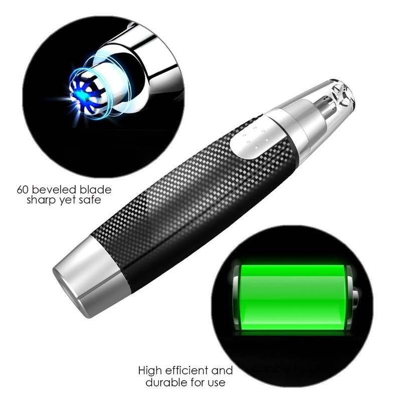 Luxitude Precision Ear & Nose Hair Mens Grooming Trimmer - All-in-One Cordless Design, Steel Blades & Carbon Fiber Finish