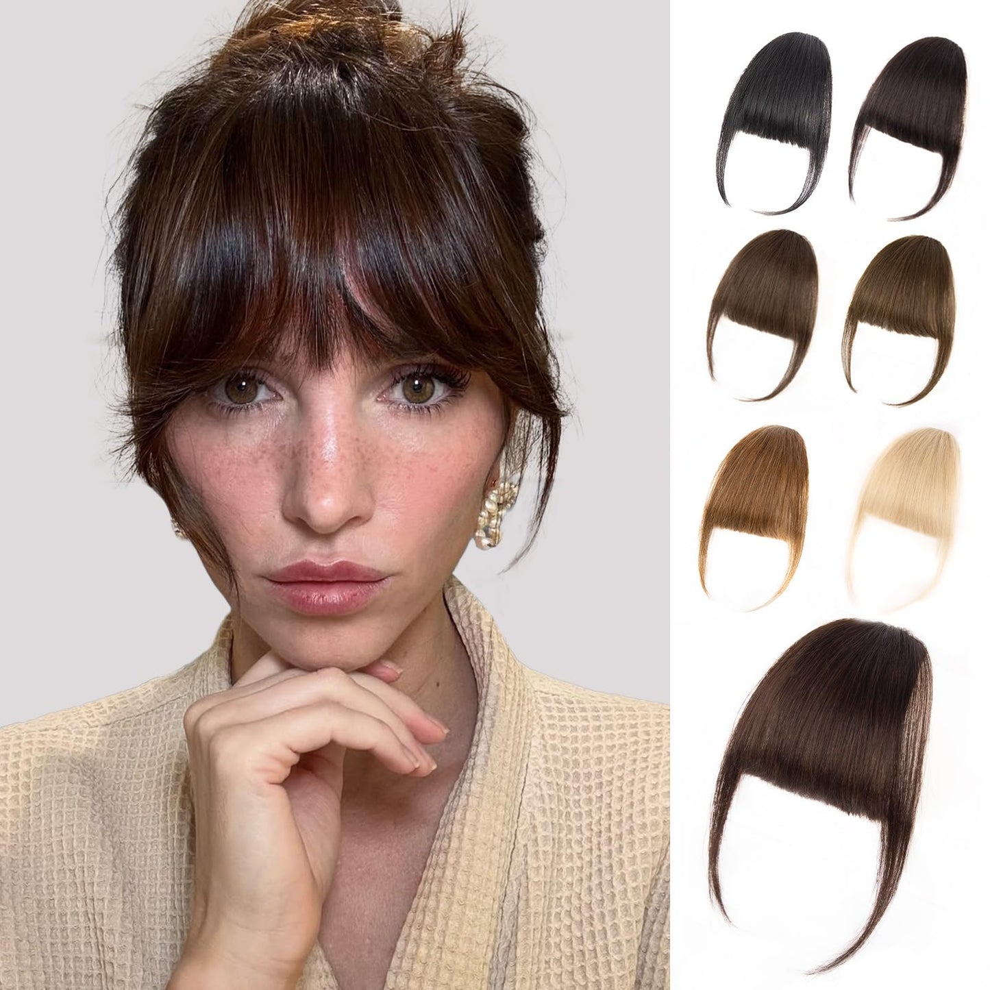 EINAEY Clip in Bangs Real Human Hair Fake Bangs Wispy Dark Brown