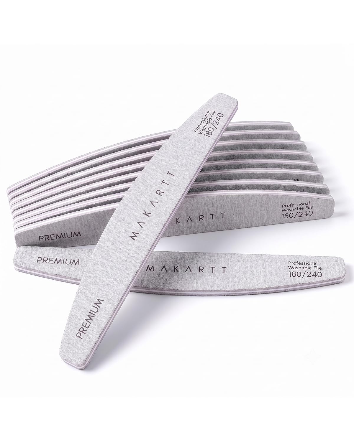 Makartt Nail Files: 180/240 Grit Emery Boards for Nails, 10pcs Professional Dual-Sided Fingernail Files for Natural Nails Prep & Buffing, Reusable Nail Care Manicure Set for Salon & Home Use