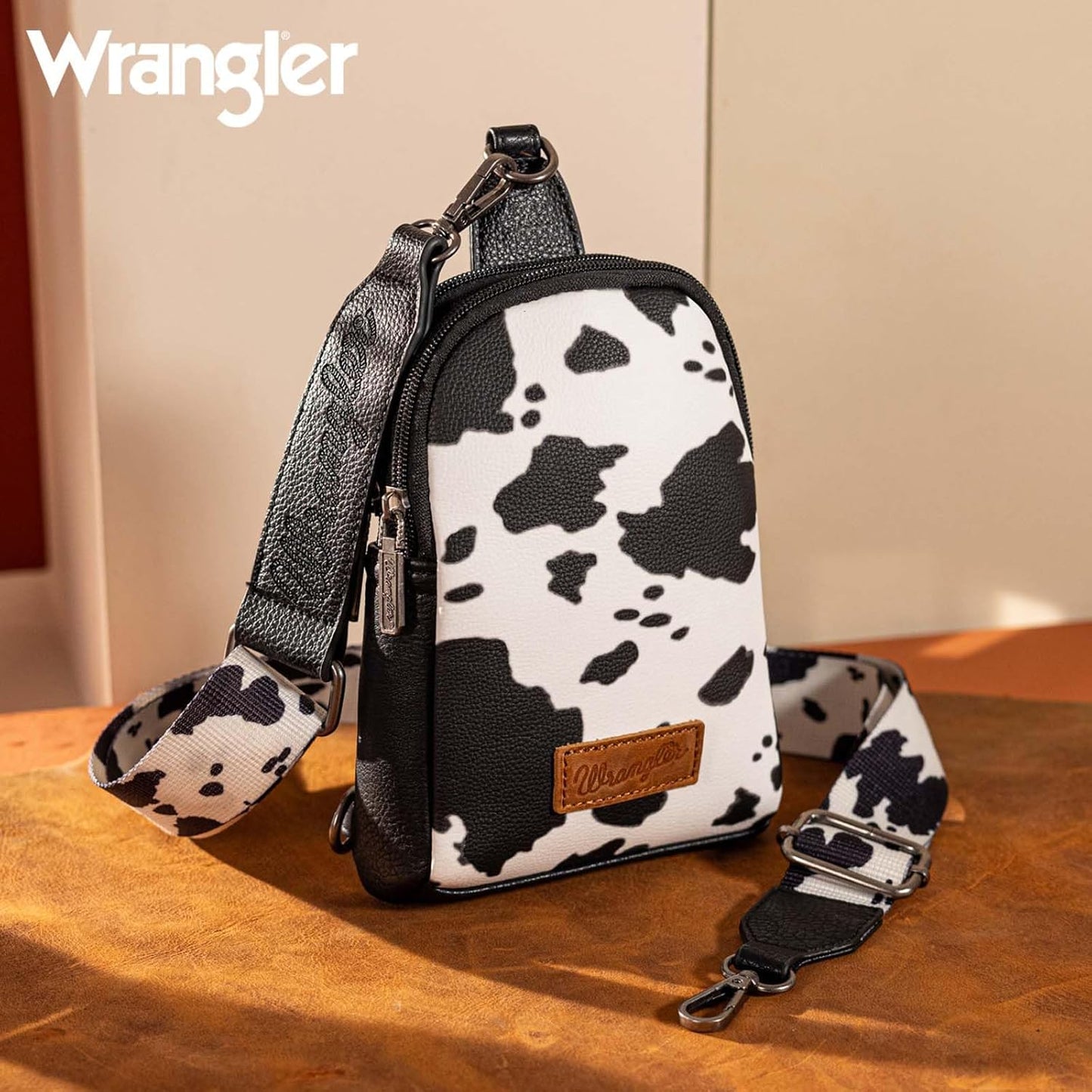 Wrangler Cow Print Crossbody Bag for Women - Western Sling Purse with Adjustable Strap