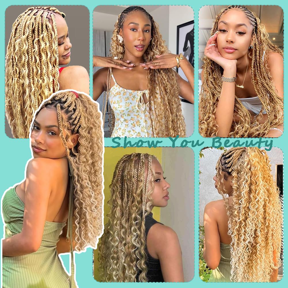 613 Boho Hair For Braiding Deep Wave Human Braiding Hair 100g 24 Inch 27/613 Bulk Human Hair Braiding Hair for Boho Braids Knotless 12A Curly Bohemian 2 Bundles