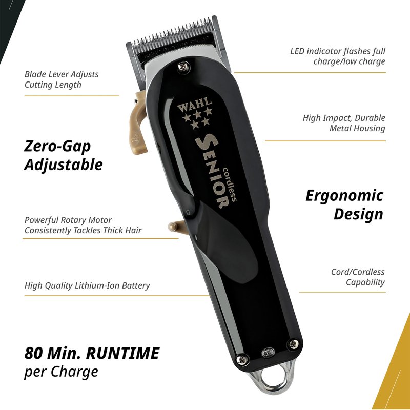 Wahl Professional 5 Star Cordless Senior Clipper, Precision Fade Blades, Metal Housing, 80-Minute Run Time