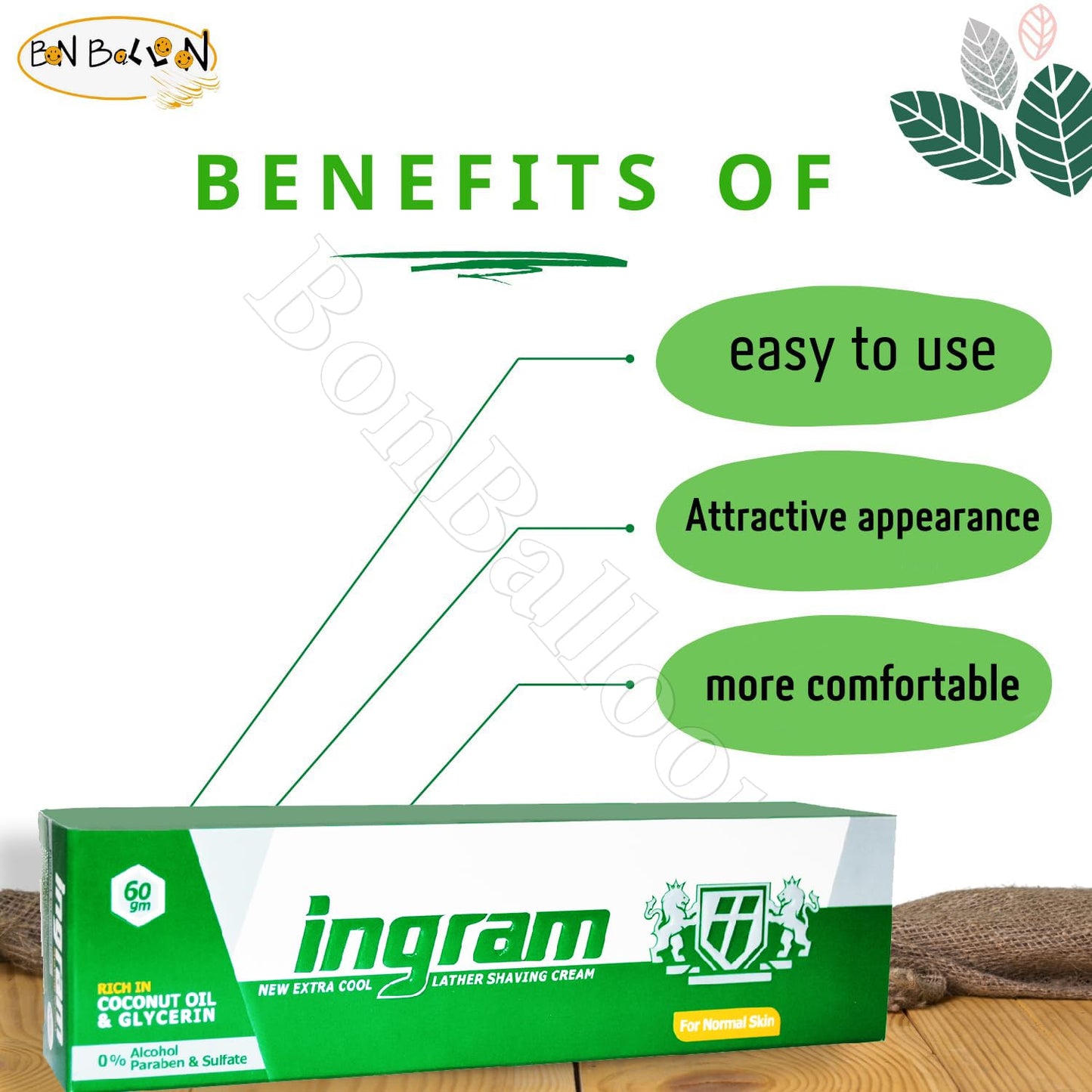 Ingram New Extra Cool Lather Shave Cream Shaving (1 Tube = 2.11 oz / 60 gm) Glycerin Coconut Oil Egypt Arab Egyptian Smoother And Closer Shave (4 Pack = 8.46 oz / 240 gm) كريم حلاقة إنجرام الأخضر