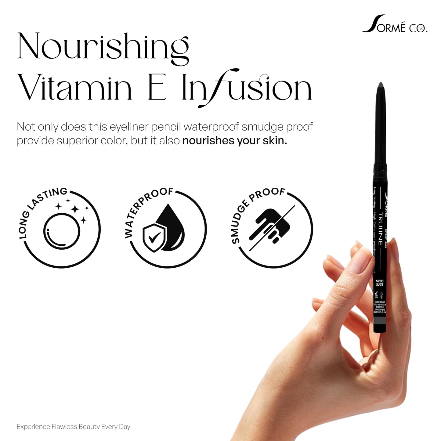 SORMÉ Truline Professional Mechanical Smudge Proof Eyeliner Pencil - Vitamin E Waterproof Gel Formula with Finest Color Pigment & Ultra Creamy - Nourishes Skin for All Day Long - 0.1 Ounce - Stone