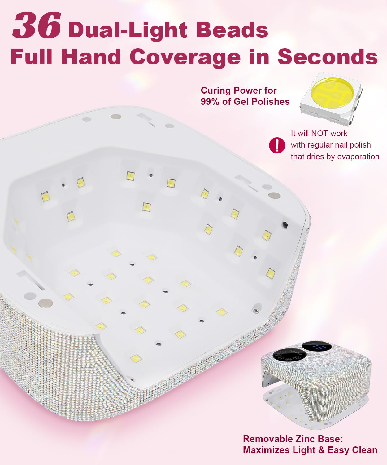 80W Cordless Wireless Nail Lamp, Professional UV Light for Gel Nails with Rechargeable Battery, Dual-Screen Display & Magnetic Base, Fast Curing Gel Polish Nail Dryer, LED Nail Light (Diamond)