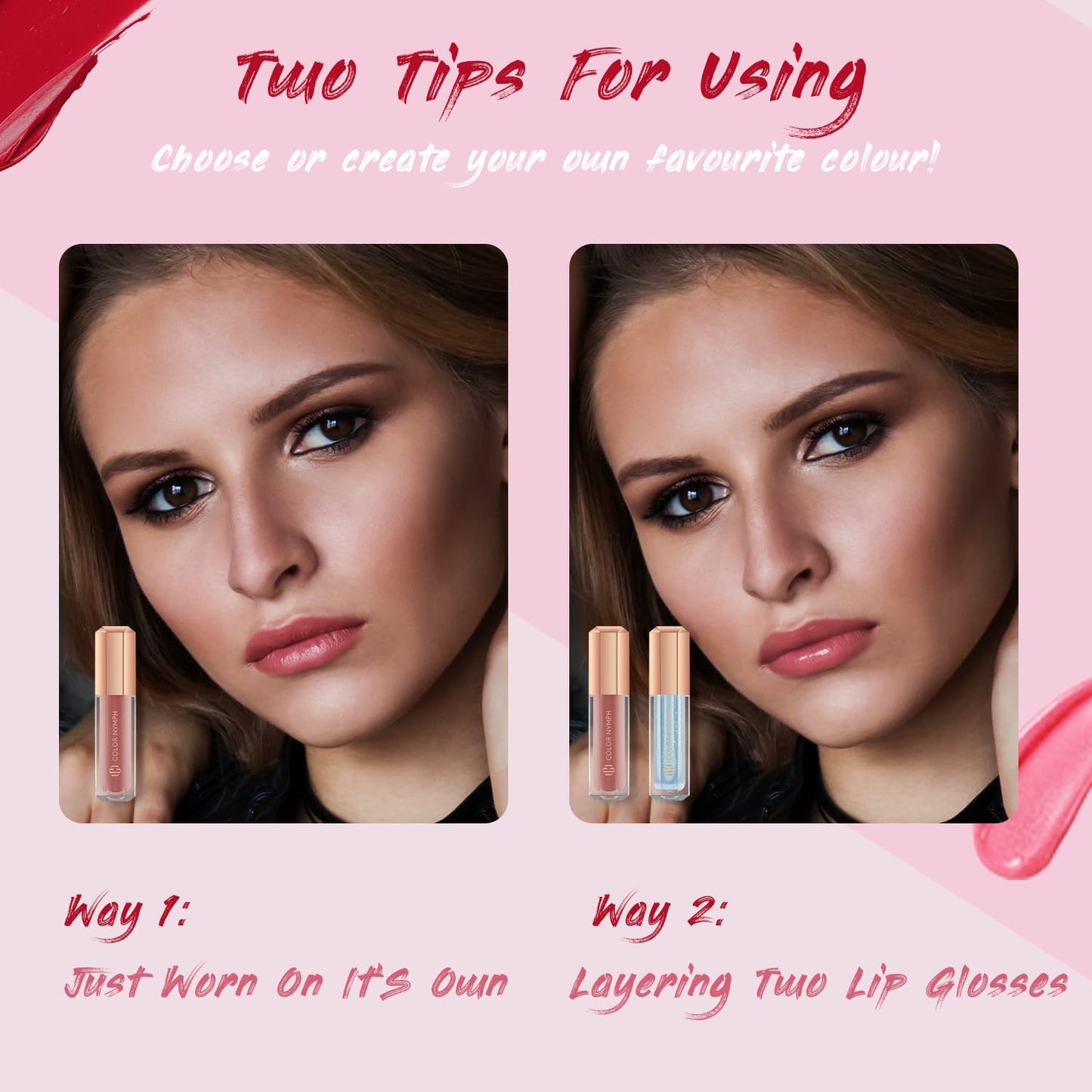 16 PCS Lip Gloss Set - Shimmery Long-Lasting Colors for Women & Girls | Iridescent Pink