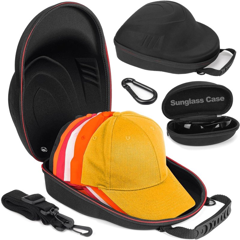 Yewltvep Hard Baseball Hat Case+Sunglass Storage, Hat Carrier Travel Case Hat Storage for 6 Baseball Caps Organizer Protect with Adjustable Shoulder Strap, Perfect for Traveling and Home Storage