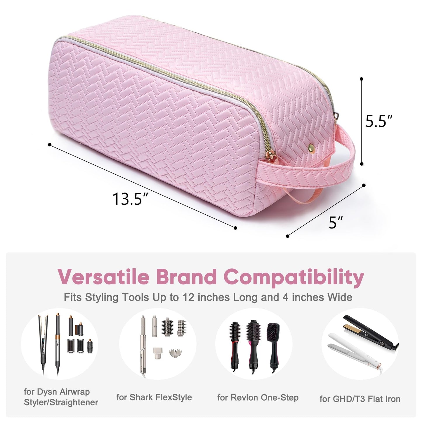 ELCUPA Large Hair Tools Travel Bag Compatible with Shark FlexStyle, Revlon & Dyson | Hair Dryer Brush Organizer, Flat Iron, Curling Iron, Makeup & Cosmetic Bag for Travel Essentials