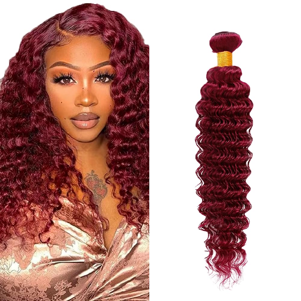 Burgundy Bundles Human Hair Burgundy Deep Wave Bundles 12 inch Red Human Hair Bundle 99J Deep Wave Bundle 50g